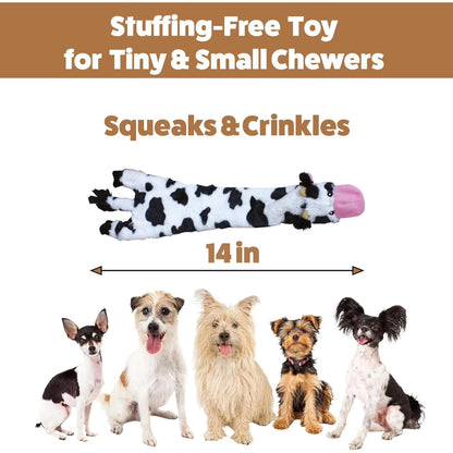 Crinkle Dog Toy, Stuffing-Free Cow Toy with Squeaker for Small Dogs and Puppies,For Moderate Chewers 14 Inch