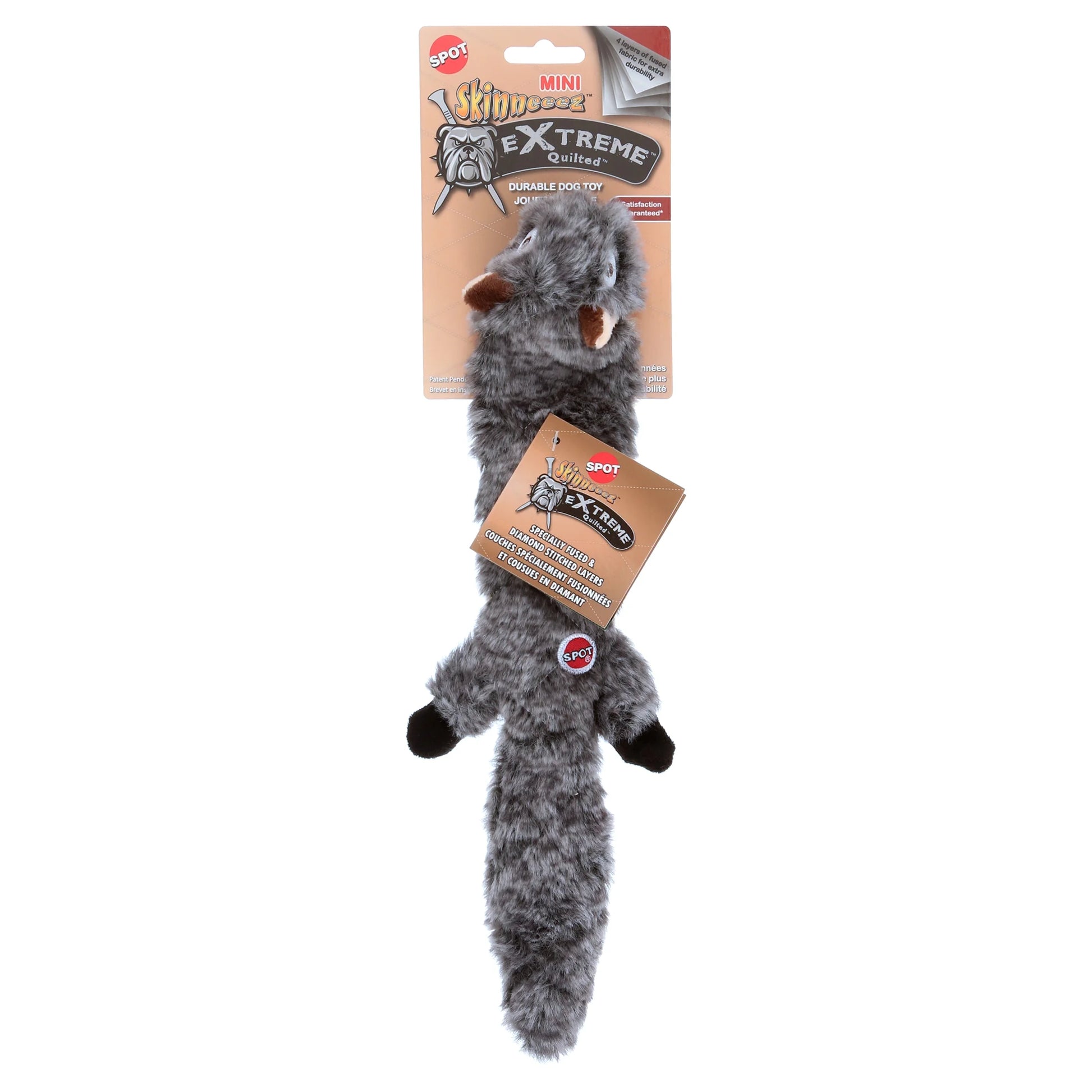 Extreme Quilted Squirrel Dog Toy, Stuffing Free with 4 Layers of Diamond Stitched Fabric & 2 Squeakers, for Small and Medium Aggressive Chewers, 14In